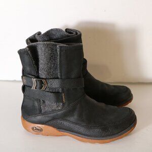 Chaco Womens Hopi Boot 6.5 Black Leather Wool Lining Waterproof Winter Snow